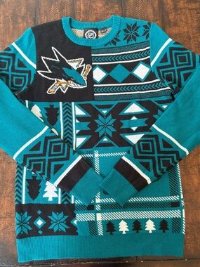 NHL San Jose Sharks Teal and Black Holiday Crewneck Sweater - Men